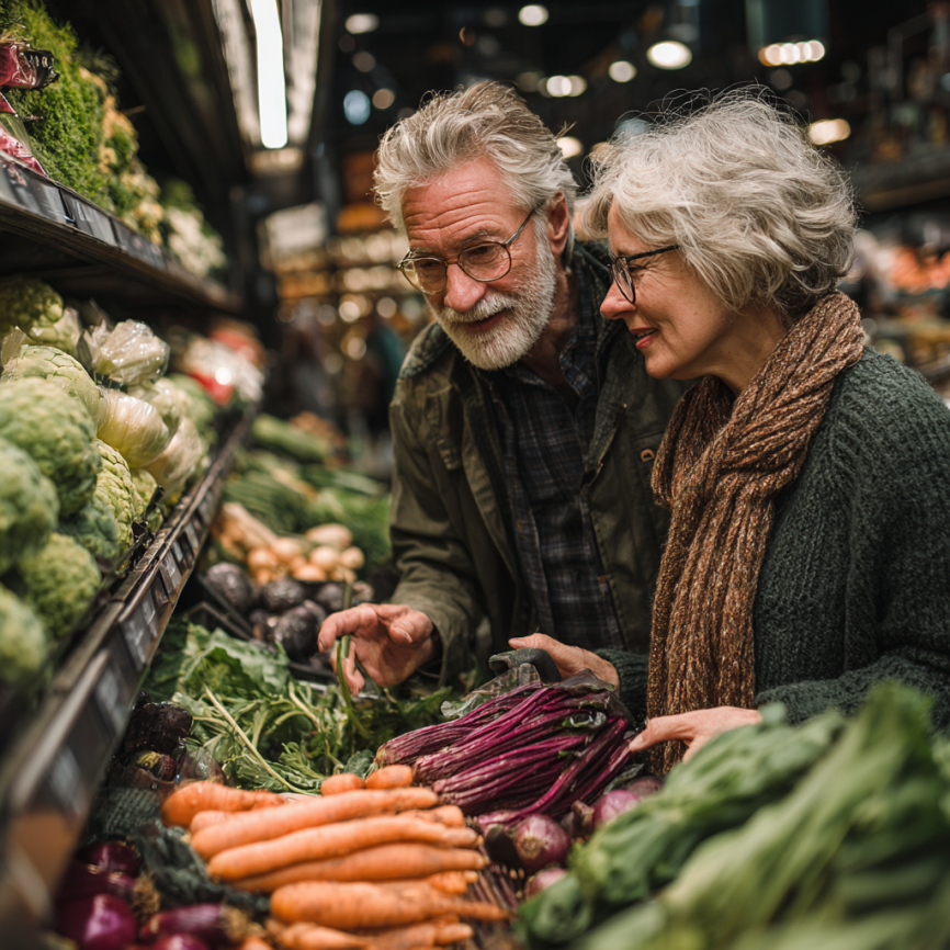 Щаслива літня пара готує здорову їжу разом